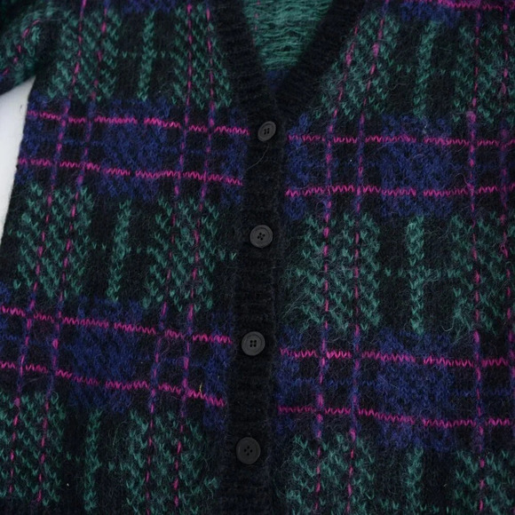 Vintage 90 Heritage House Navy And Pink 63% Mohair Wool Knit Button Up Sweater M - Picture 7 of 14